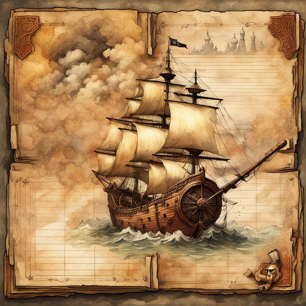 Pirate Treasure Map on Journal Page in Watercolor