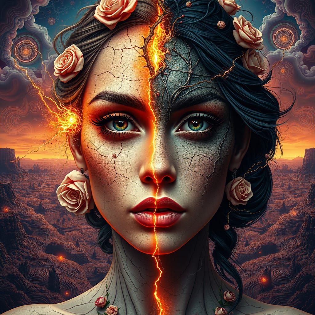 Fractured Goddess of Contrasting Emotions