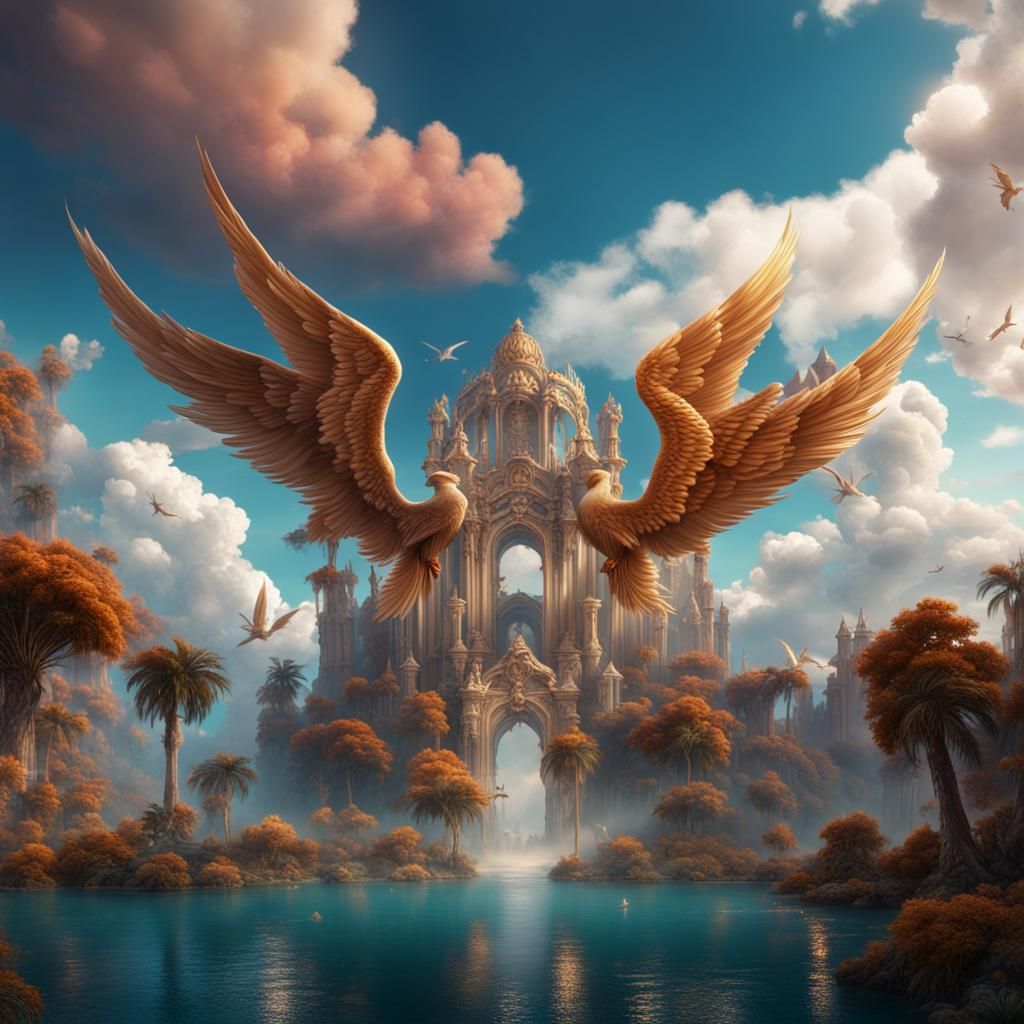 Angelic Paradise: Detailed Fantasy Concept Art