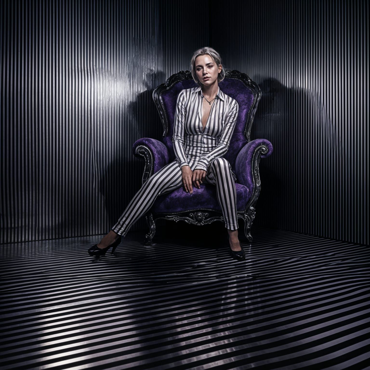 Surreal Bichromatic Portrait in Striped Elegance