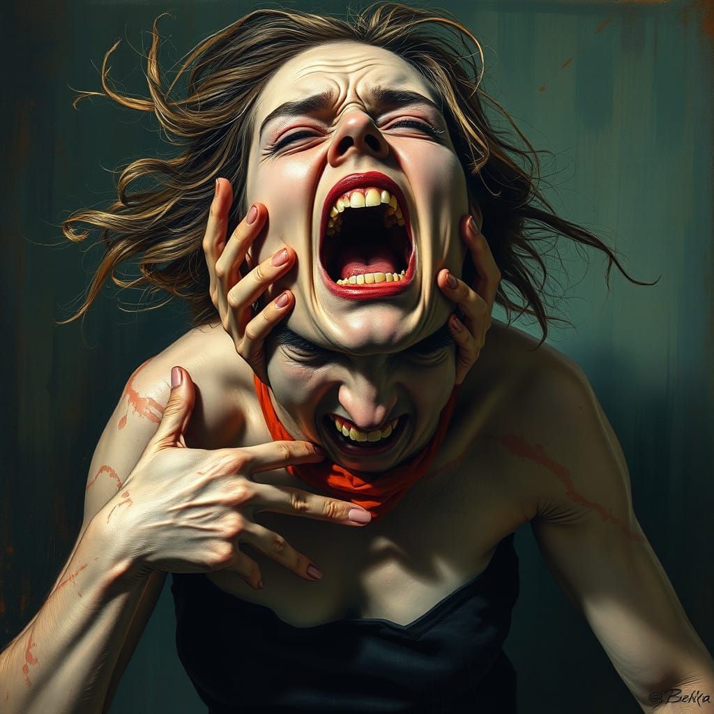Frenzied Woman in Chaos