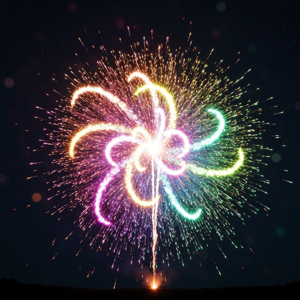 Rainbow Sparks Erupting from Firework as Digital Art