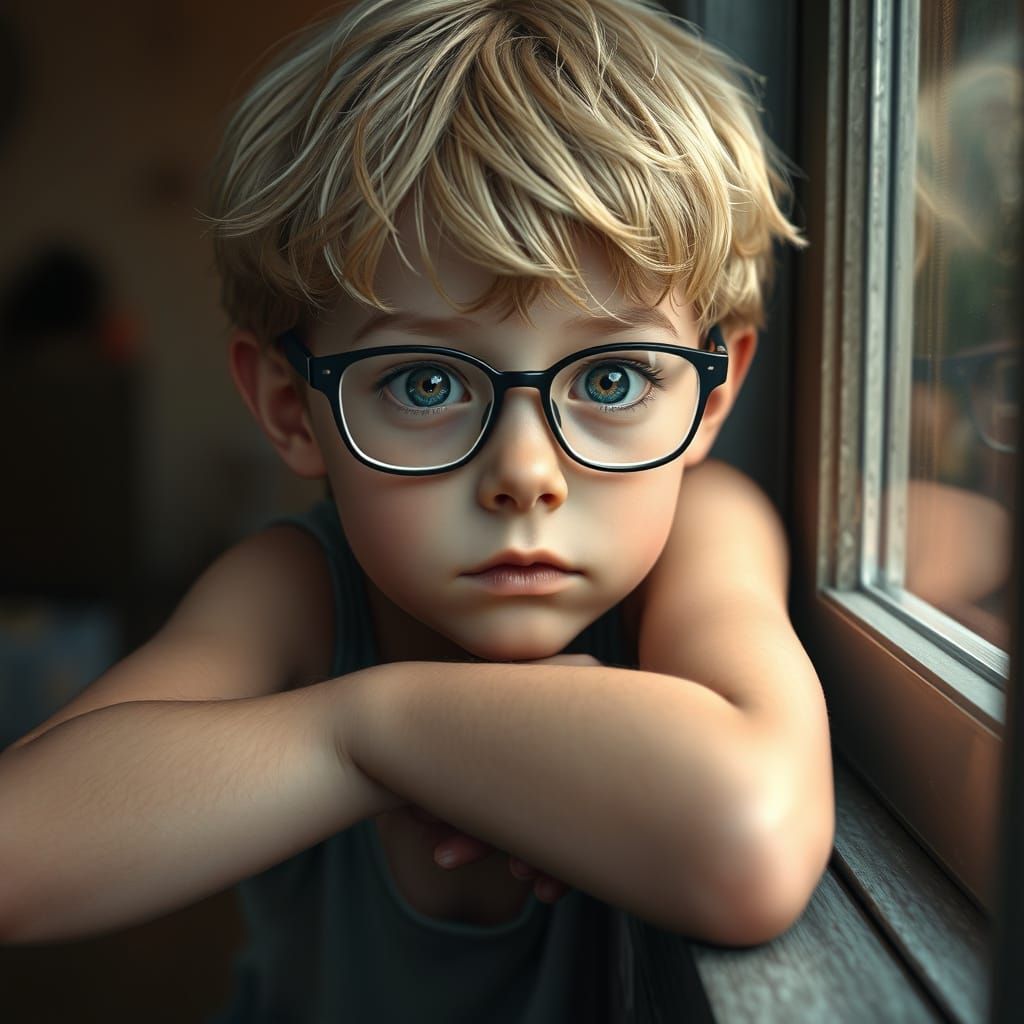 A Young Blond Boy's Intense Gaze
