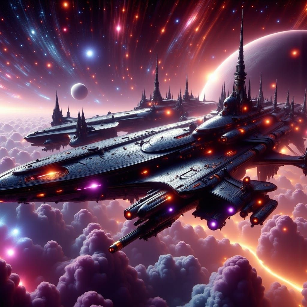 Futuristic Fleets Converge in Vibrant Cosmic Harmony