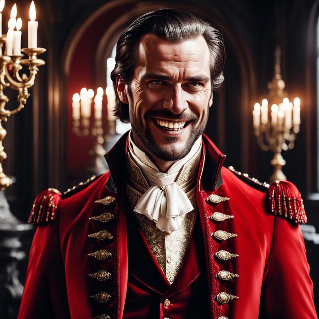 Handsome white man dressed in luxurious red Machiavellian cl...