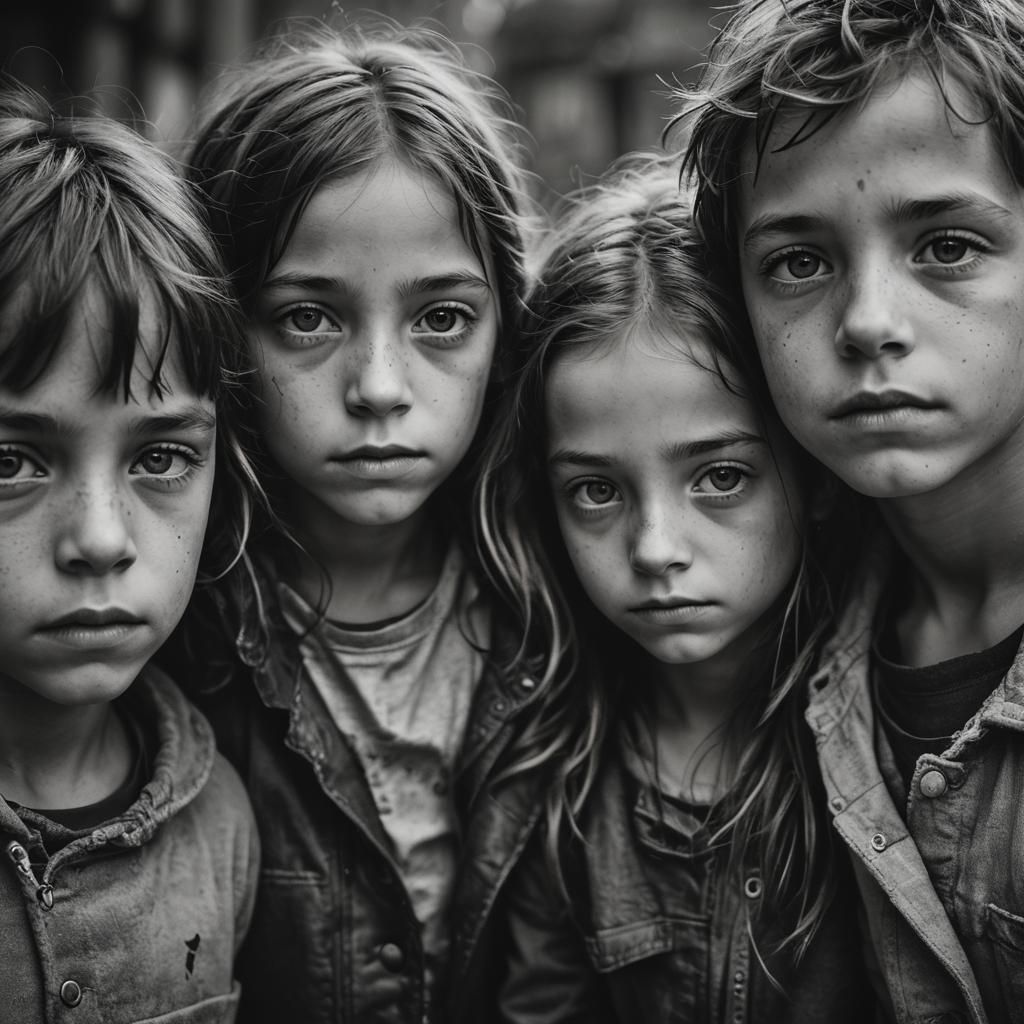 Monochrome Portrait of Three Young Children