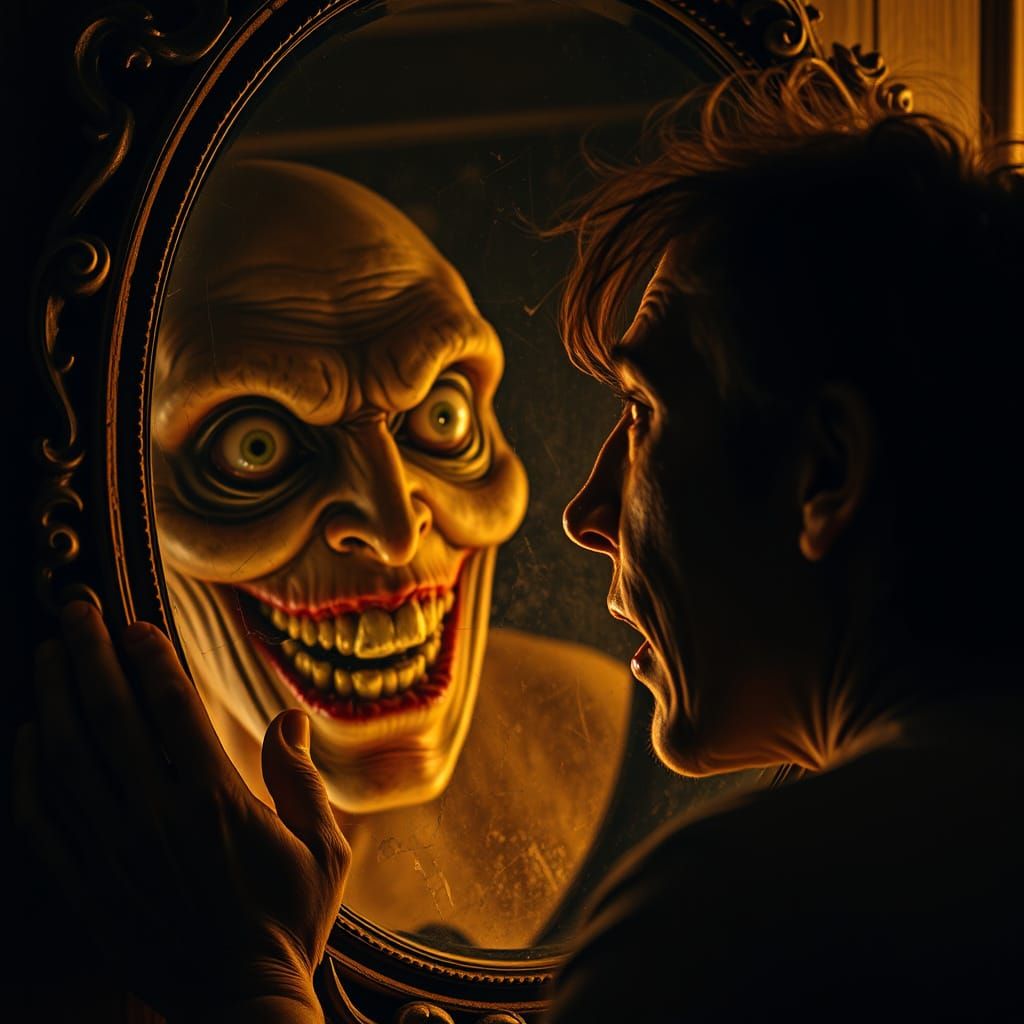 Grotesque Reflection in an Antique Mirror