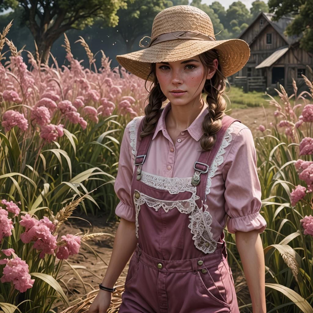 Pretty Farmer Girl in Overalls: Detailed Digital Painting