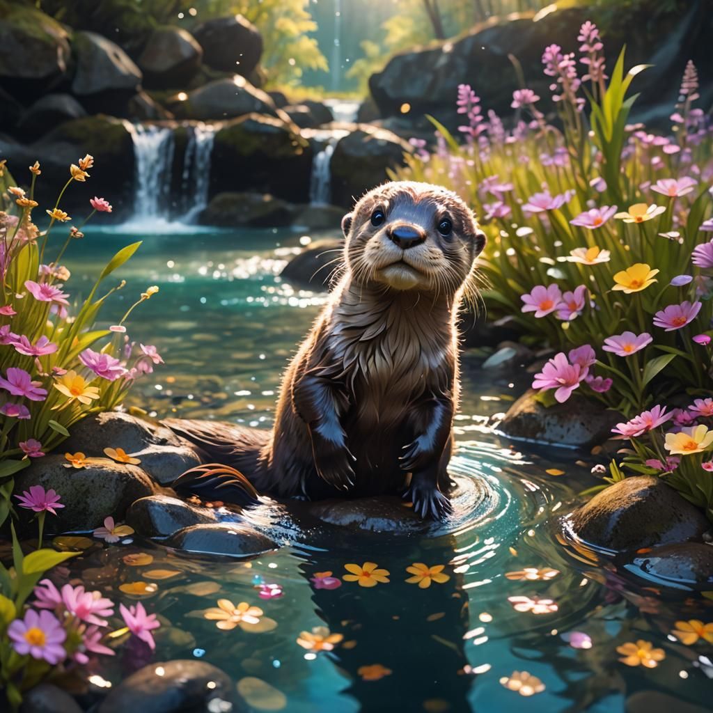 Enchanted Otter's River: A Hyperdetailed Fantasy Illustratio...