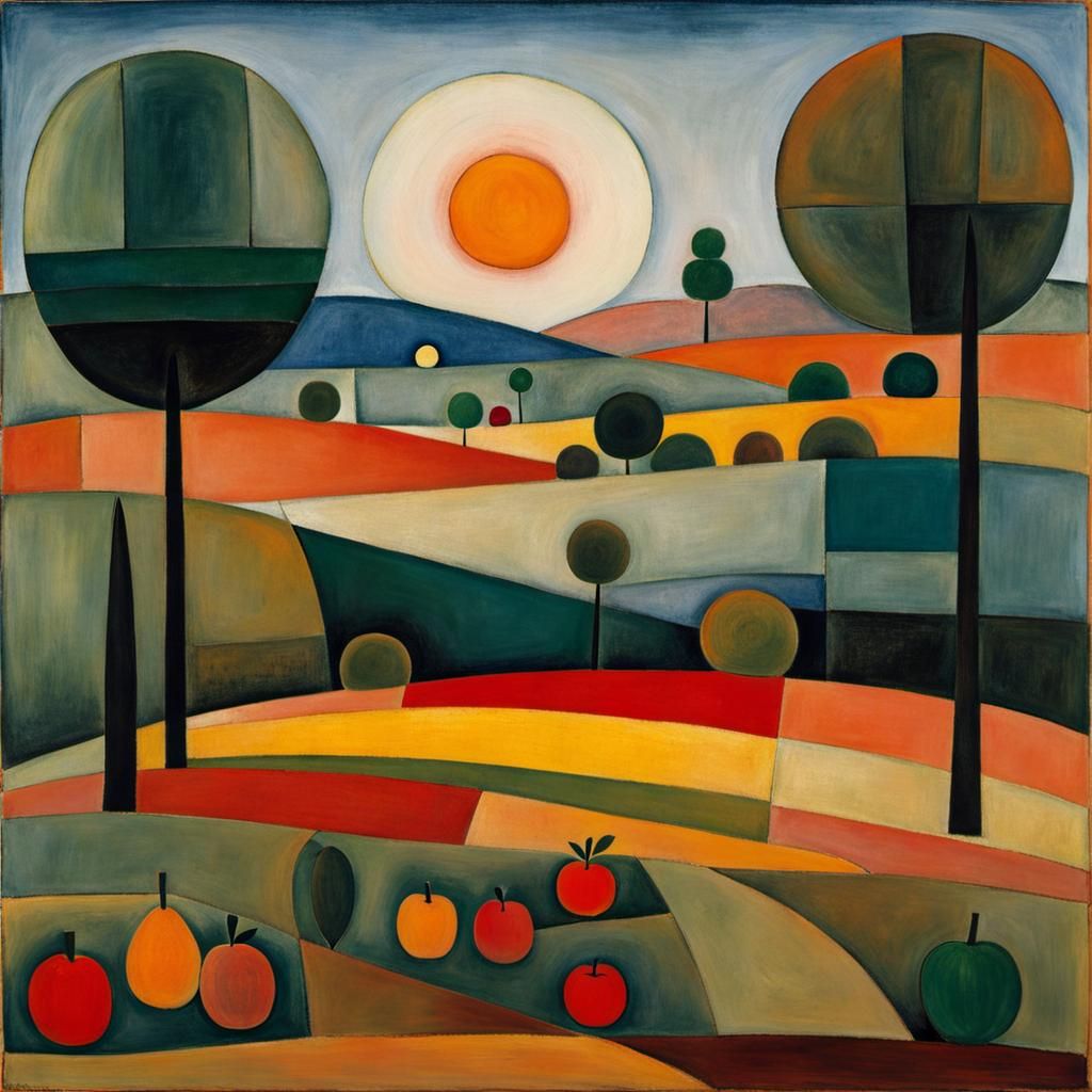 Expressionist Landscape with Fruits, Inspired by Klee