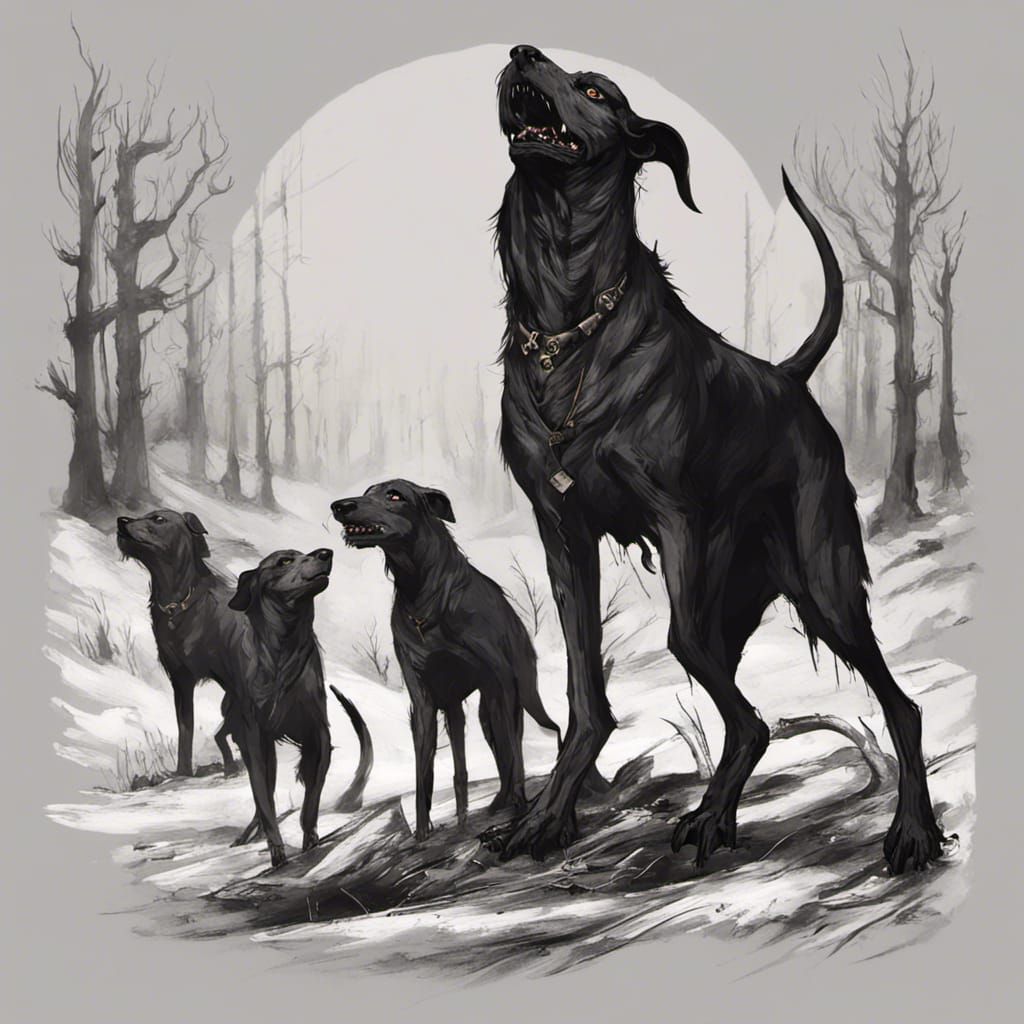 Grotesque Sorrow Hounds in Dark Fantasy Style