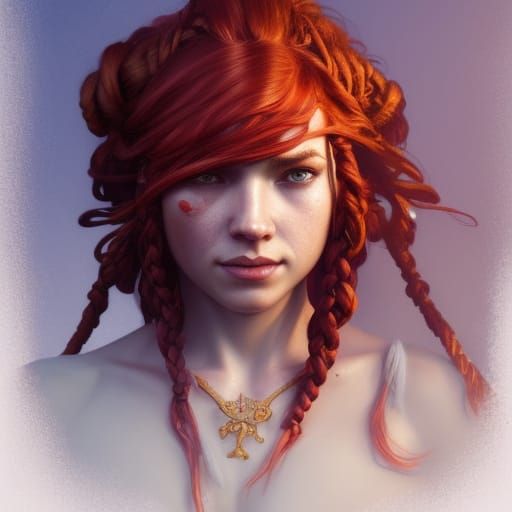 Red Haired Dwarf Pirate Portrait, Digital Art