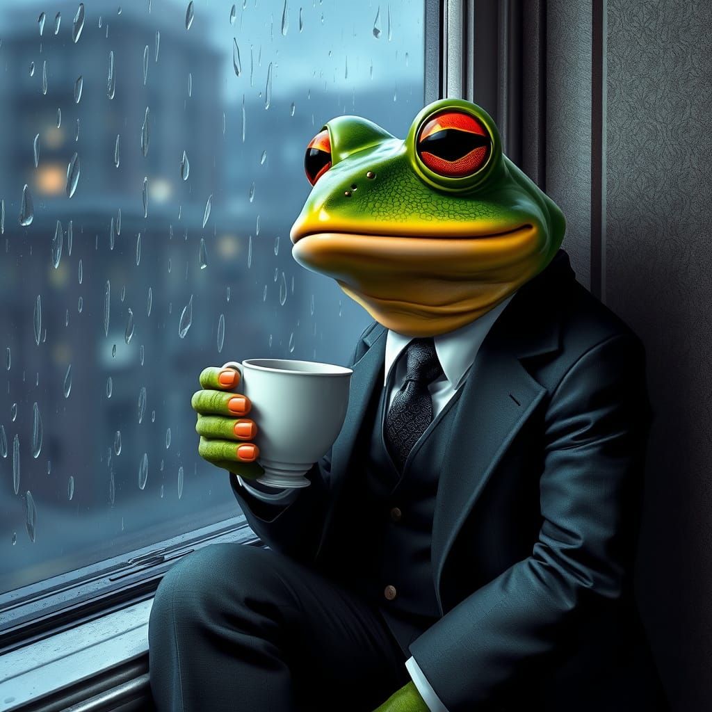 Pensive Pepe Portrait in Ornate Digital Art Style