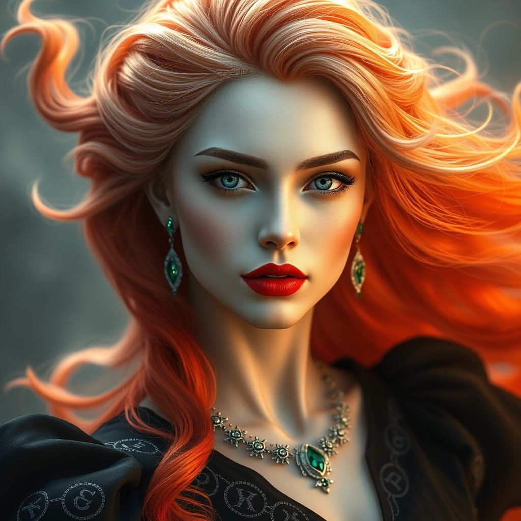 Ethereal Goddess in Red Hued Evening Gown