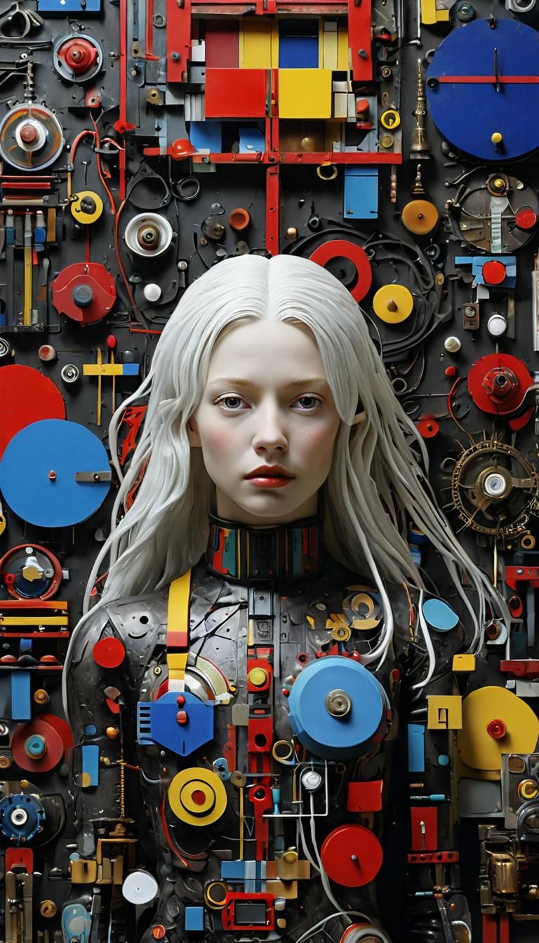 Cyborg Collage in Vibrant Colors, Inspired by Mid-Century De...