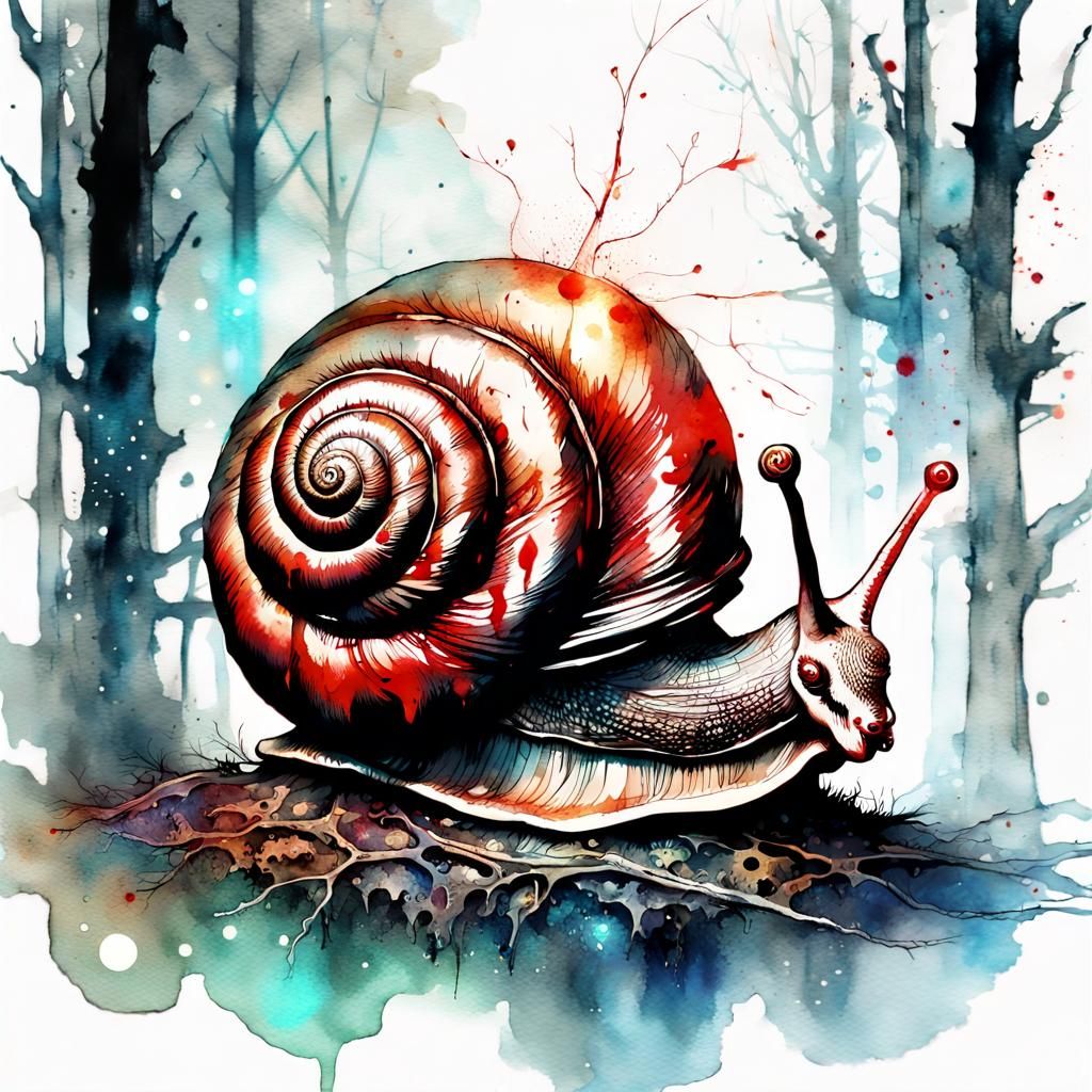 Steampunk Zombie Snail in Digital Watercolor Style
