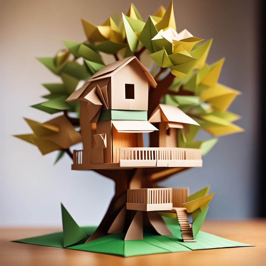 Origami Treehouse Papercraft in 8K Resolution