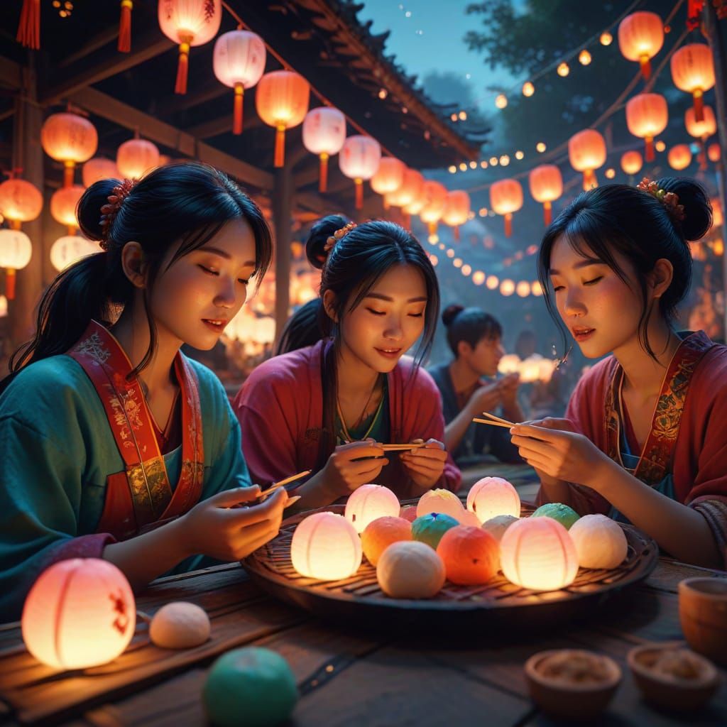 Vibrant Mochi Festival in Fantasy Concept Art