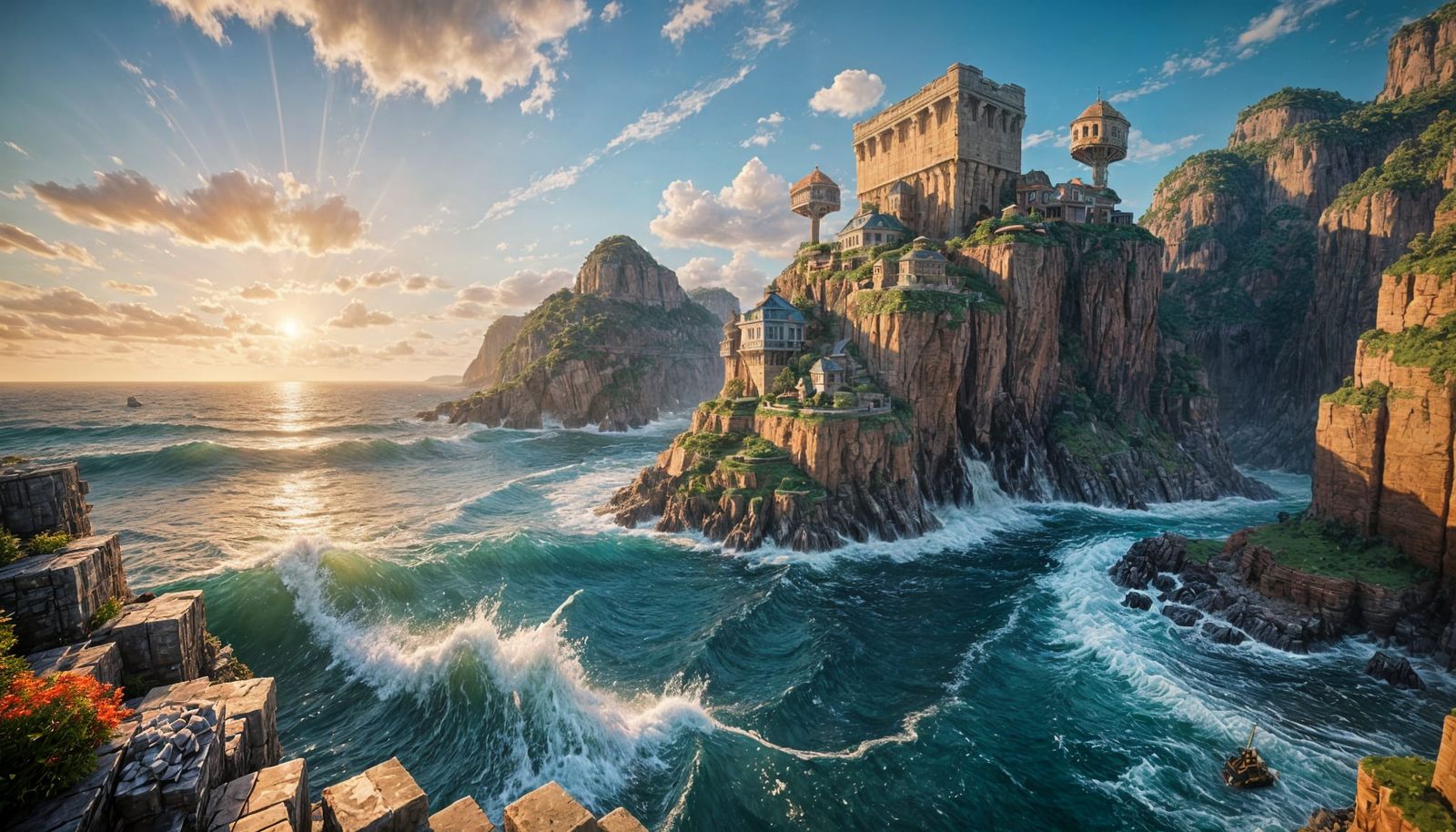 Minecraft Seaside Papercraft in Neo-Impressionist Style