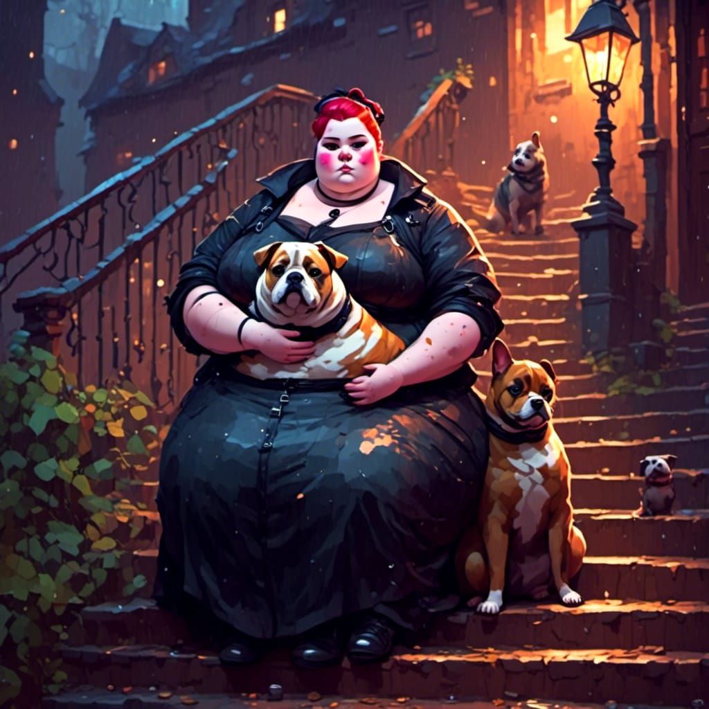 Rainy Day: Low-Poly Art of Girl with Dog