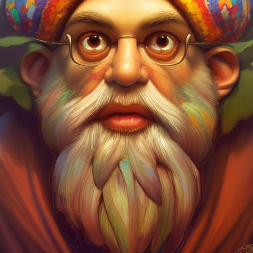 Psychedelic Gnome Portrait in Art Nouveau Style