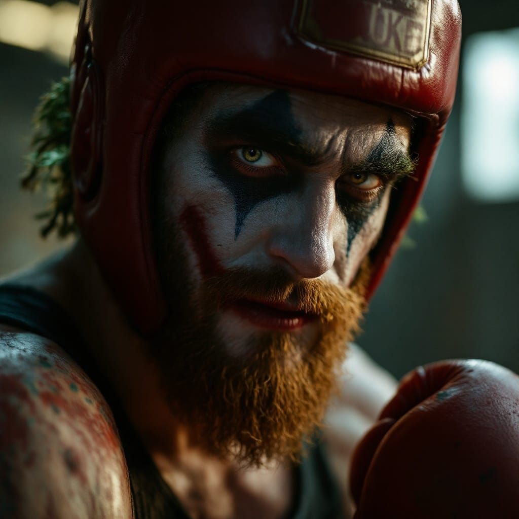 Joker Makeup on Boxer with Beard: Film Still