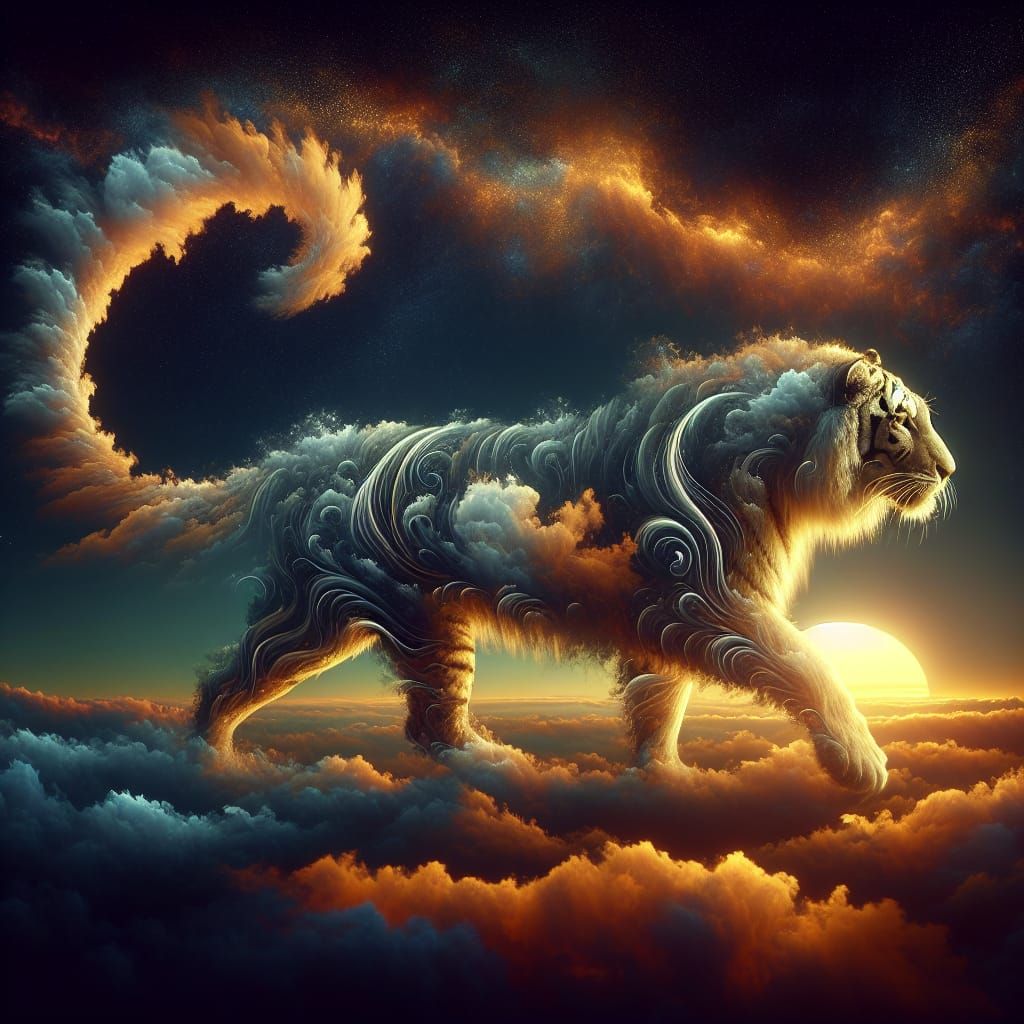 Cloud Tiger Walking at Sunset