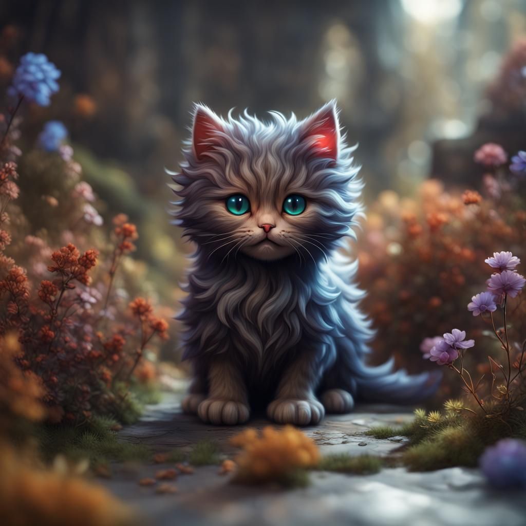 Detailed Matte Painting of a Tiny Fluffy Cat