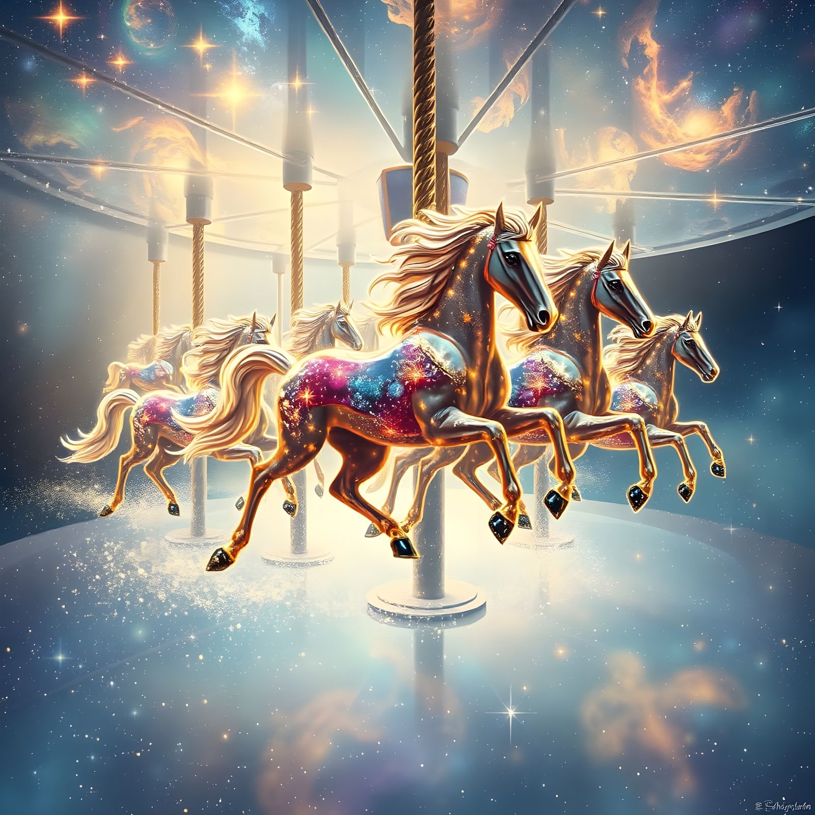 Celestial Horses Gallop Through Cosmic Void