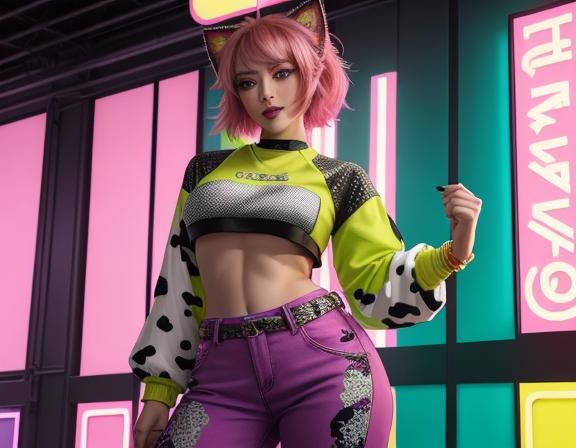 Anime Women in Retro-Futuristic Neon Room