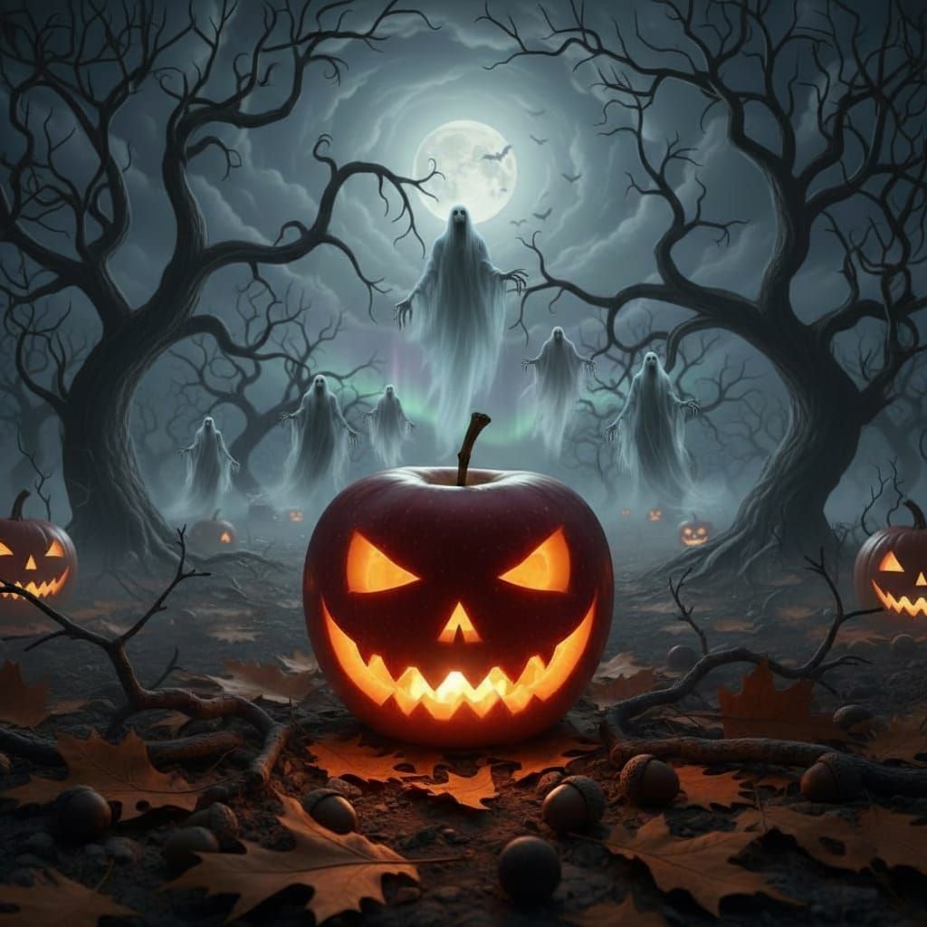 fushion of banshees and halloween apple-o-lantern