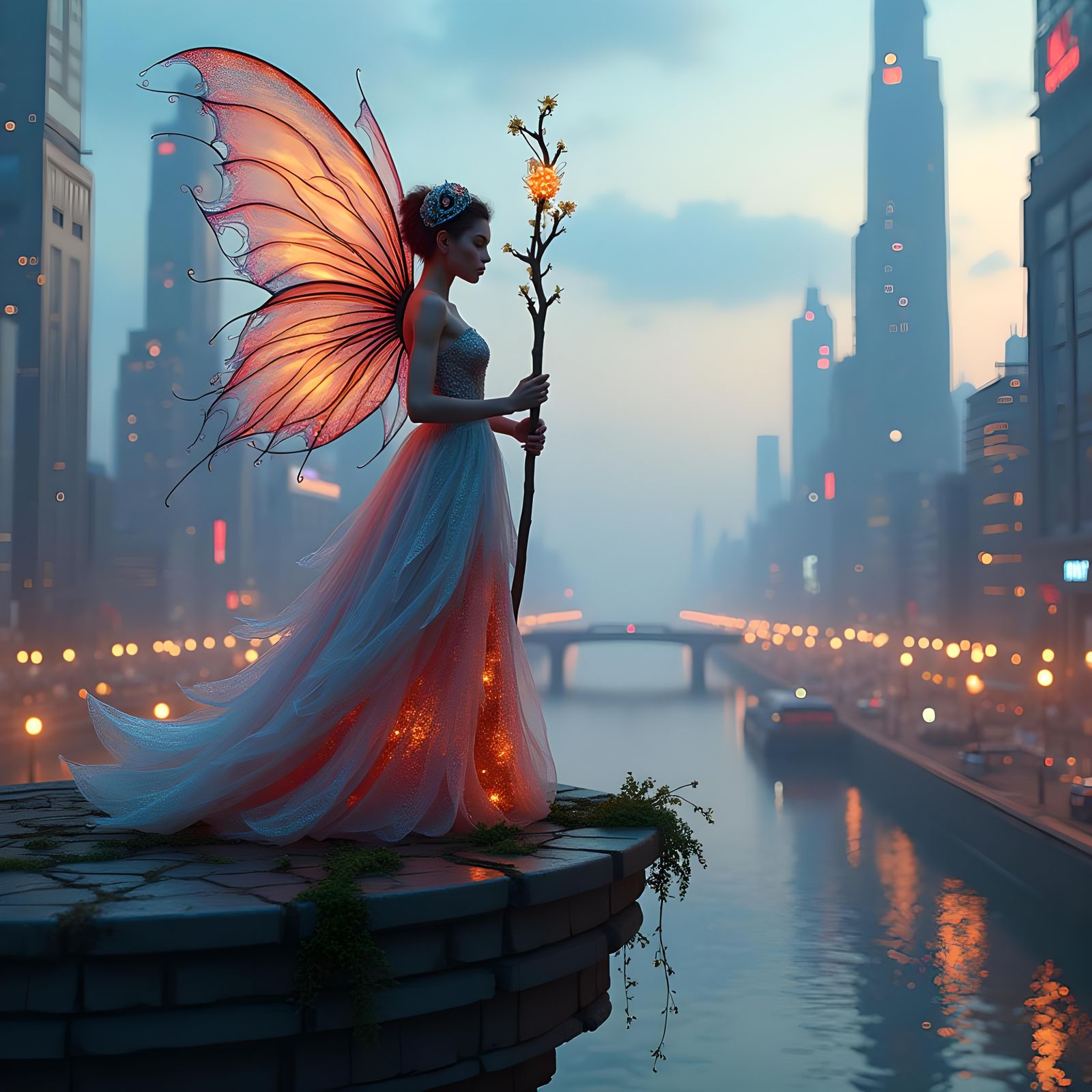 Futuristic Fairy Windmill: Detailed Matte Painting
