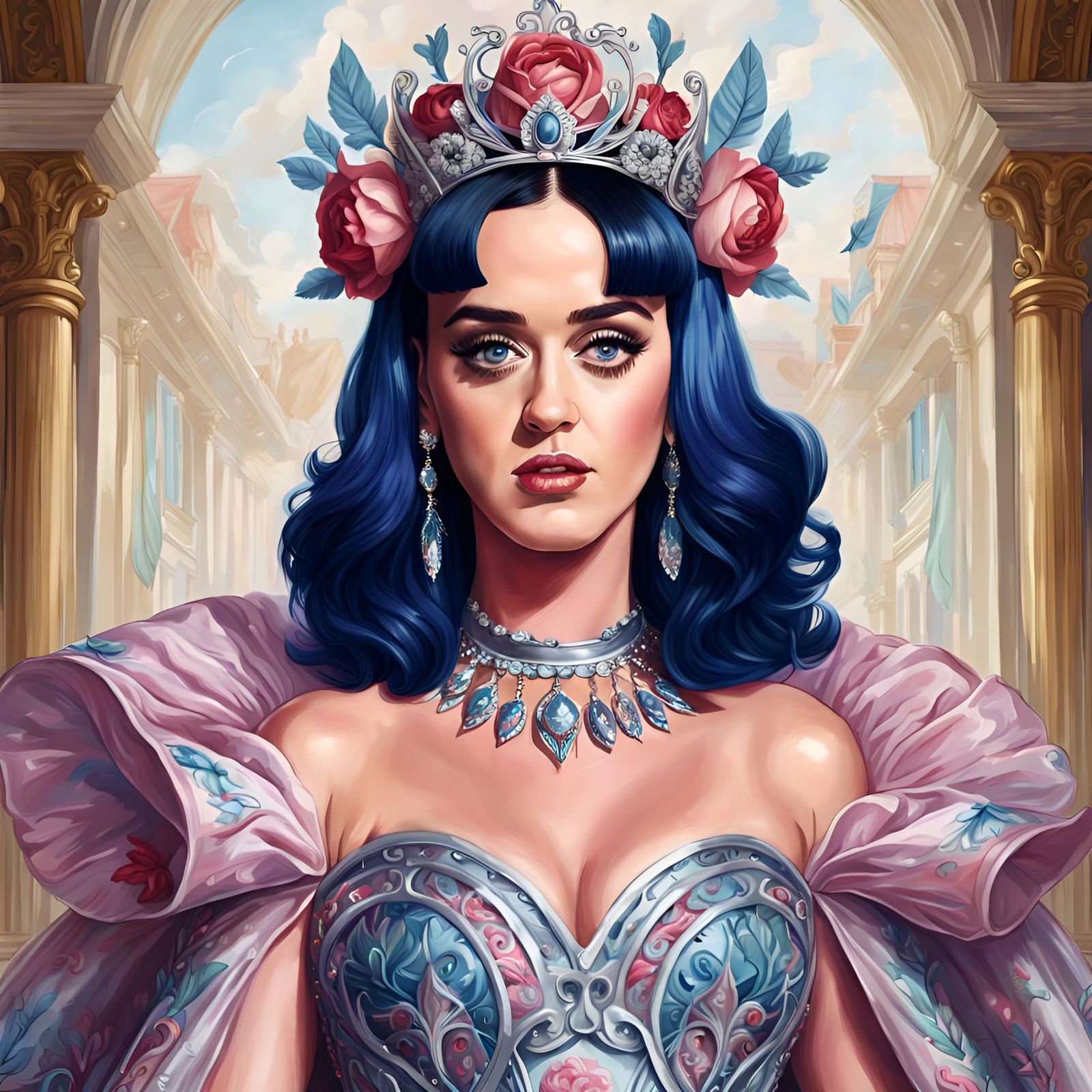 Katy Perry Portrait in Fantasy Realm, Hyper-Detailed