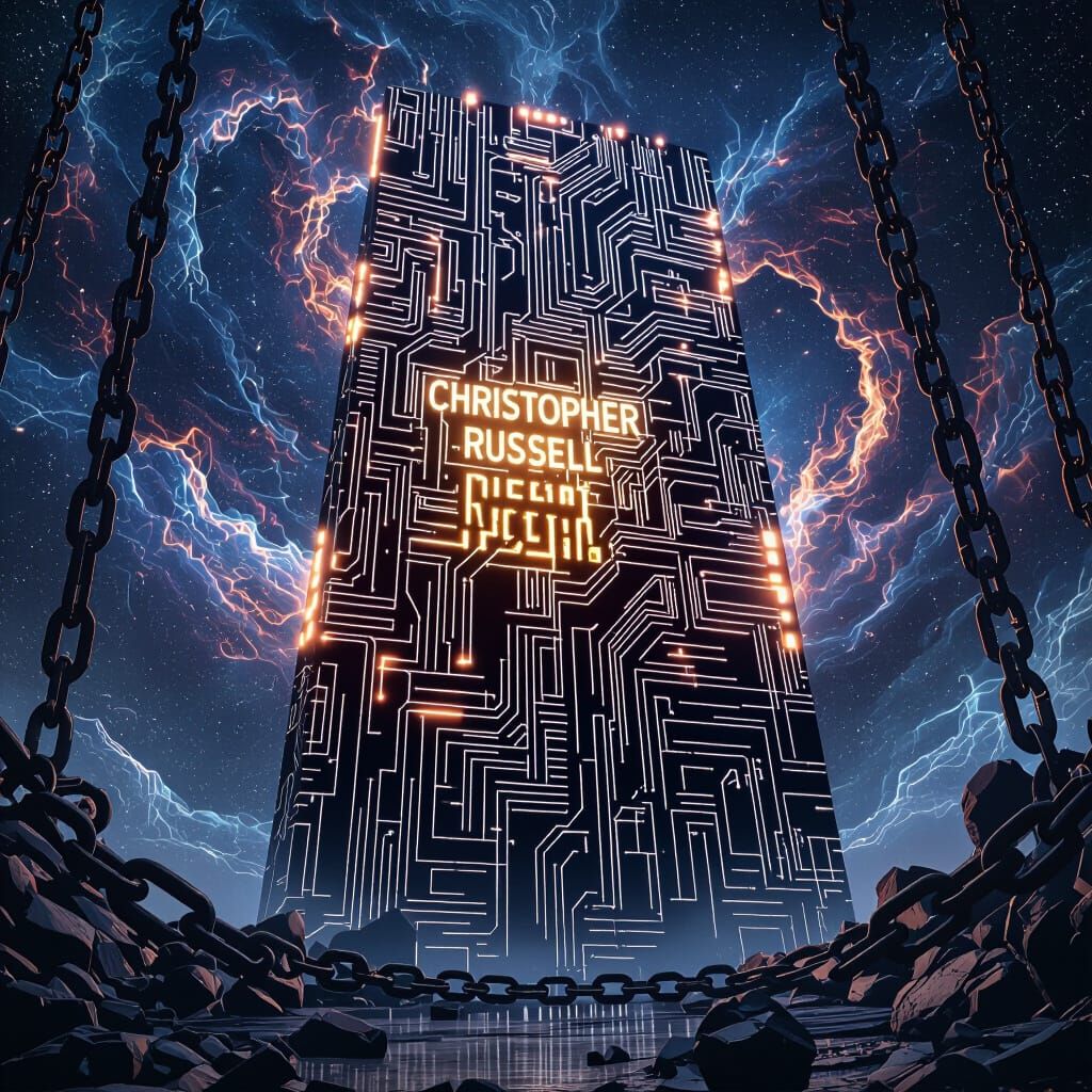 Futuristic Sci-Fi Monolith with Glowing Circuits in Deep Spa...