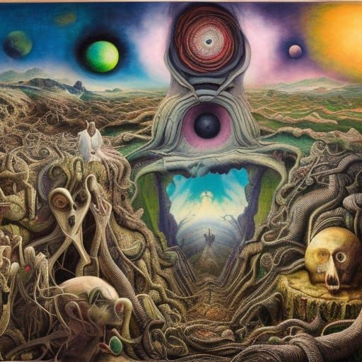 Surreal Landfill Site Reflecting Inner Life, Oil Painting