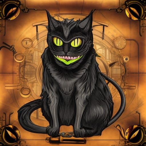 Steampunk Cat Villain with Neon Horns