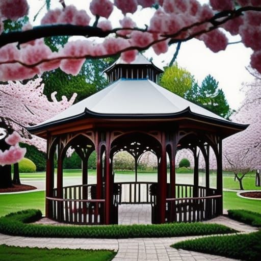 Ethereal gothic gazebo made of cherrywood& Cherry blossom tr...