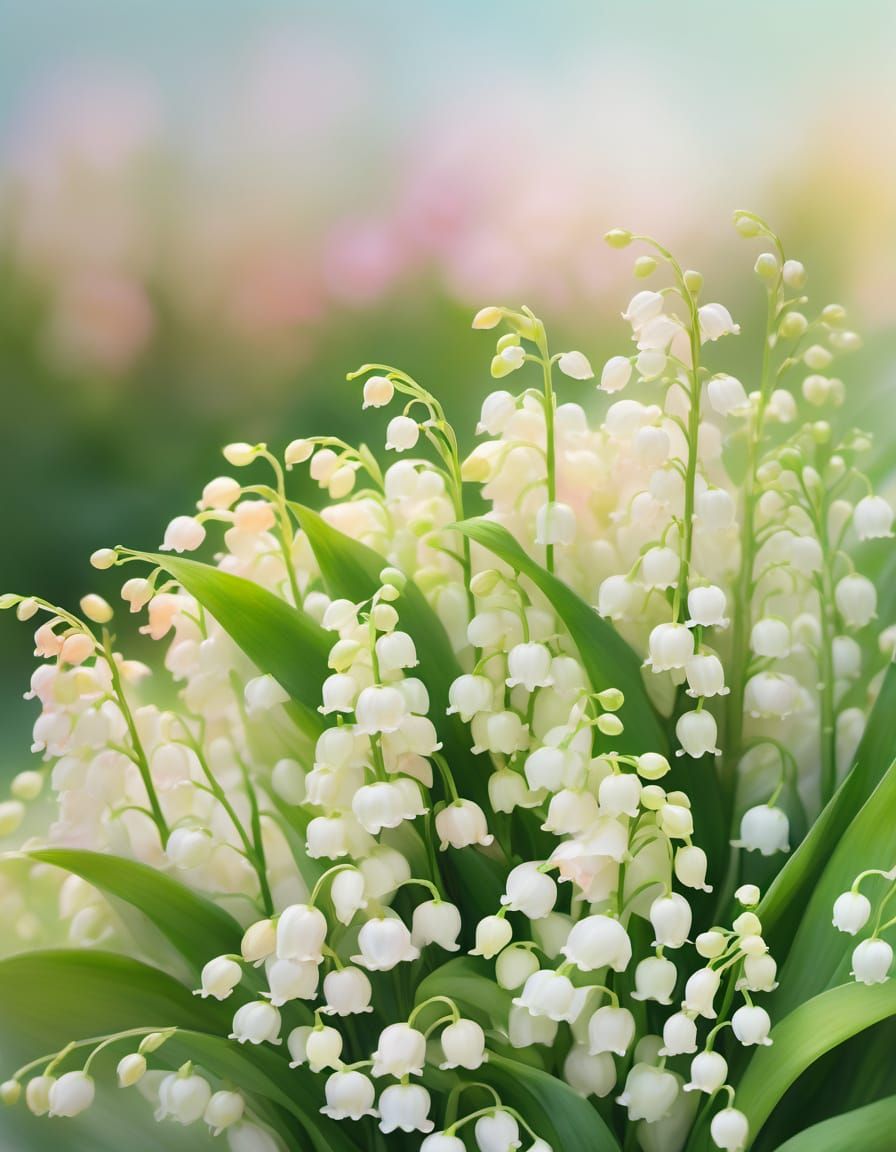 Impressionist painting. Close up. A woman smells Lily of the...