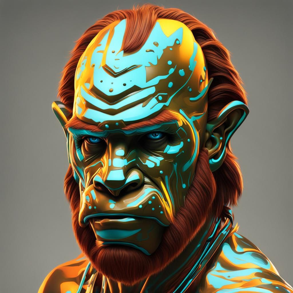 Neon Neanderthal in Retro-Futuristic Animation Style