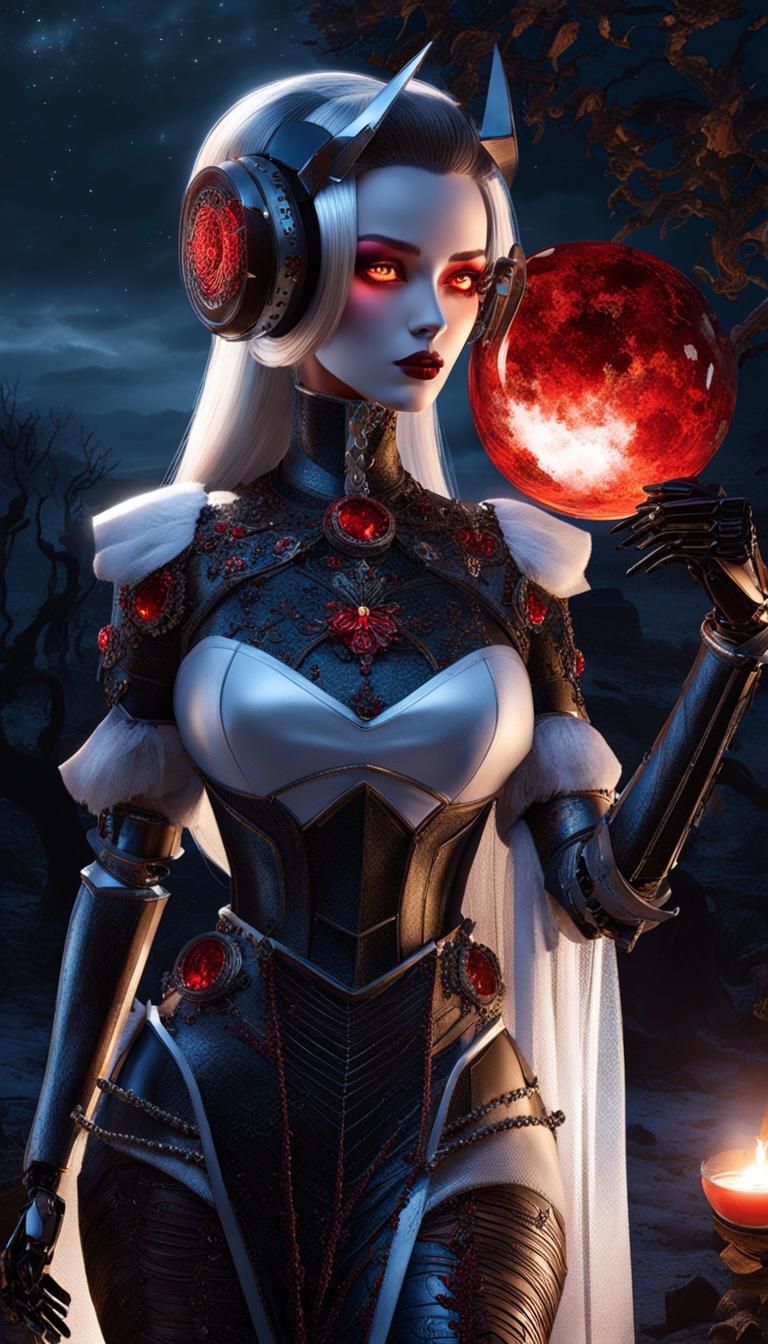 Vampire Fembot Portrait with Glass Dress