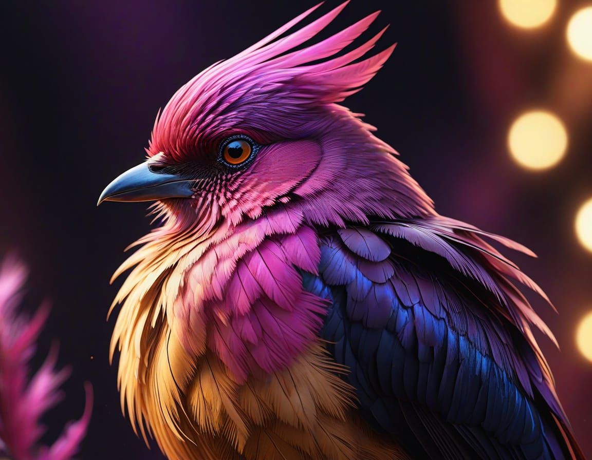 Iridescent Bird Portrait as Digital Gouache Painting