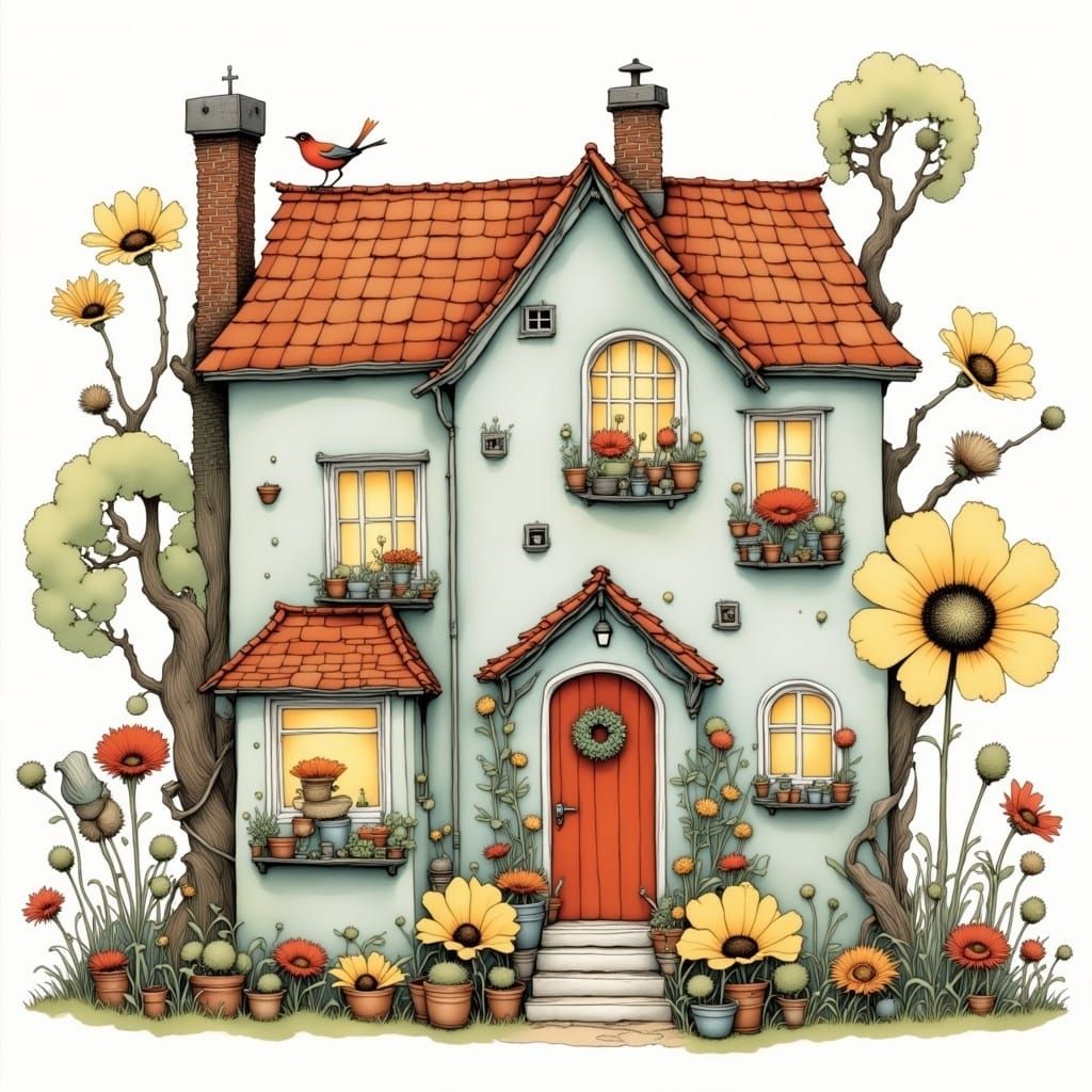 Warm Winter Wonderland Scene in Watercolor Style