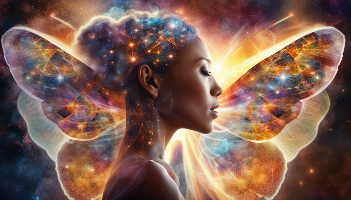 Nebula Woman with Butterfly Wings and Chakras