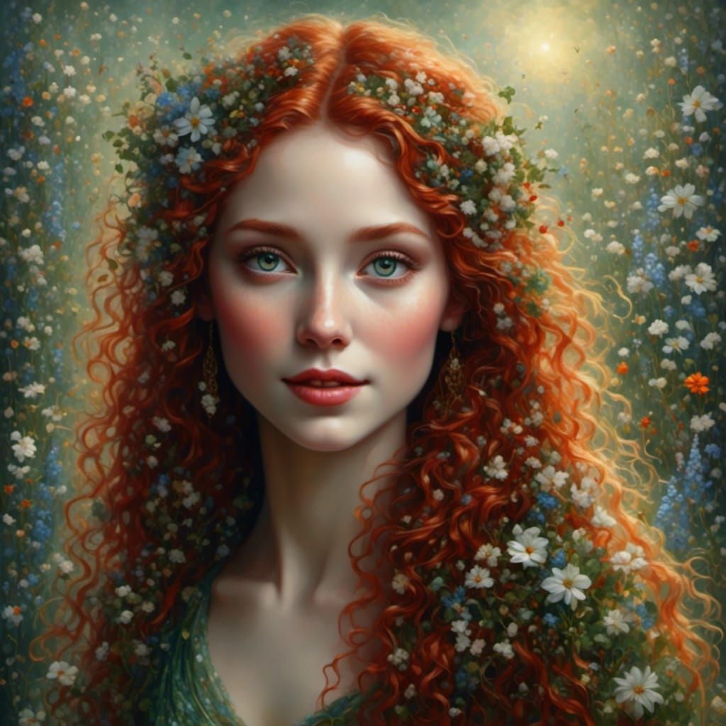 Ethereal Redhead Portrait Framed in Flowers