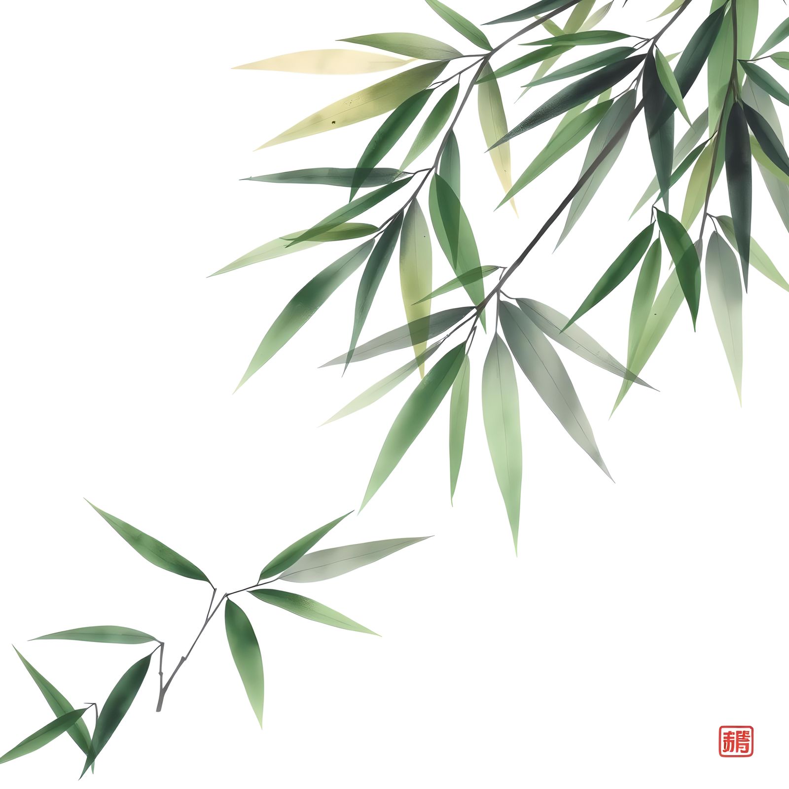 Elegant Bamboo Leaves in Chinese Ink Watercolor