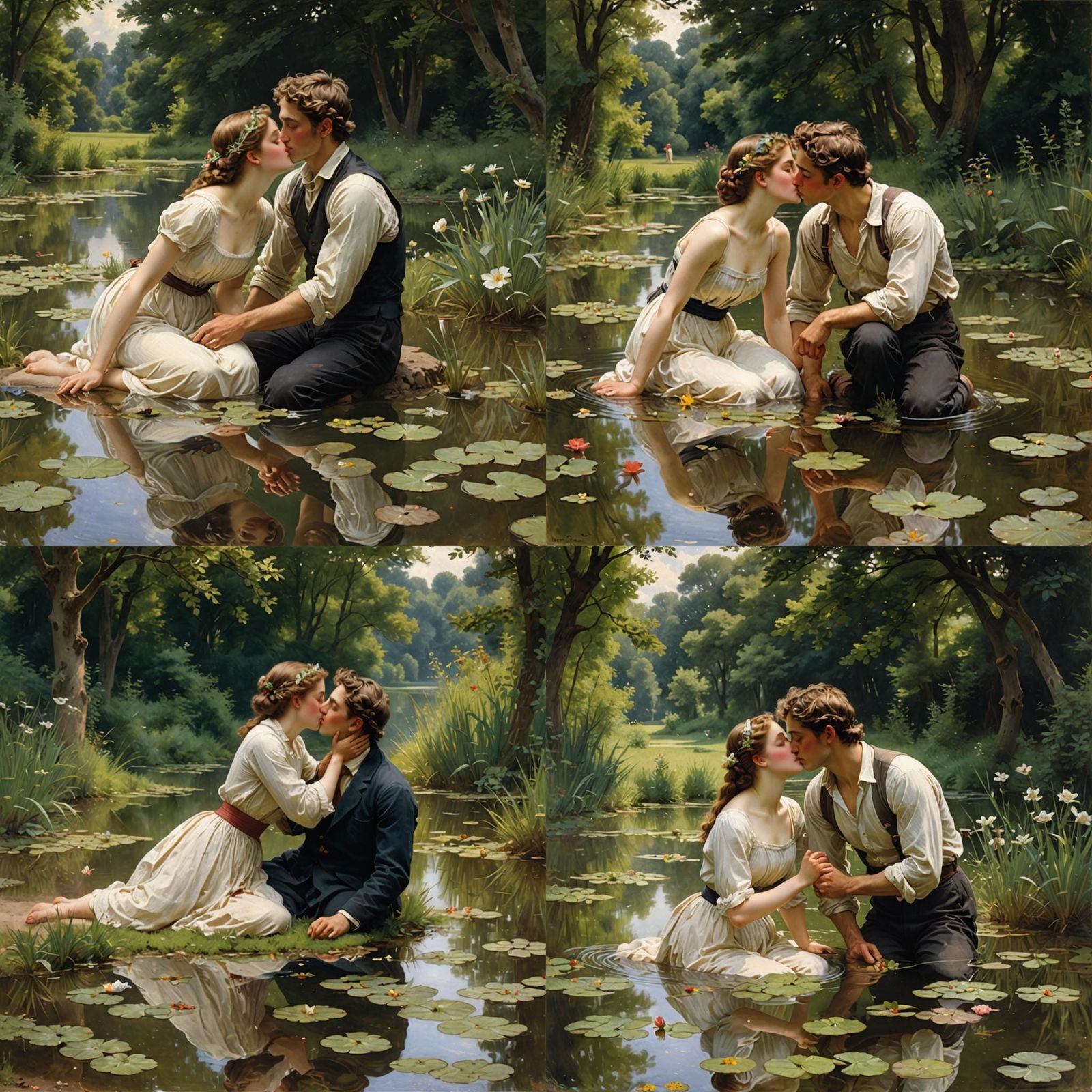 Swimmers' Kiss: An Idyllic Pond Scene