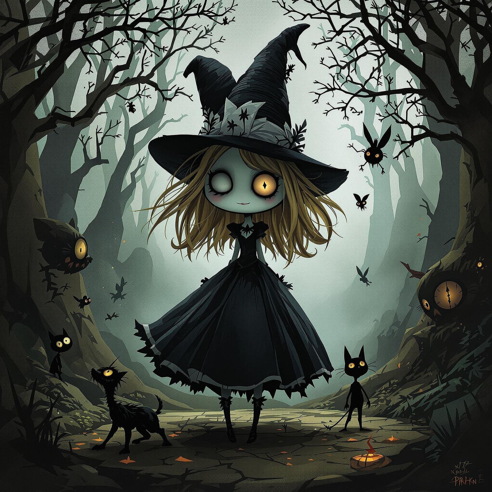 Whimsical Dark Fantasy in Tim Burton Style