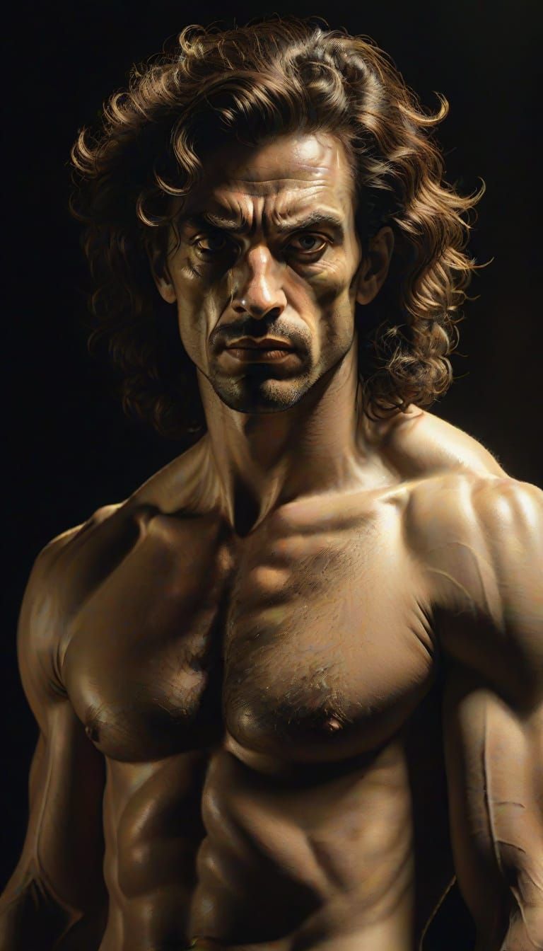 Dramatic Baroque Portrait of Muscular Man in Chiaroscuro
