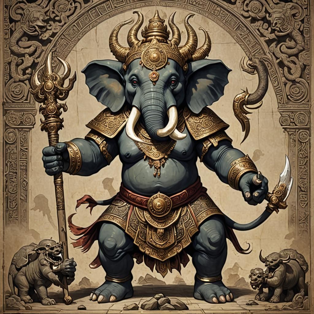 Elephant Demon God with Bone Club