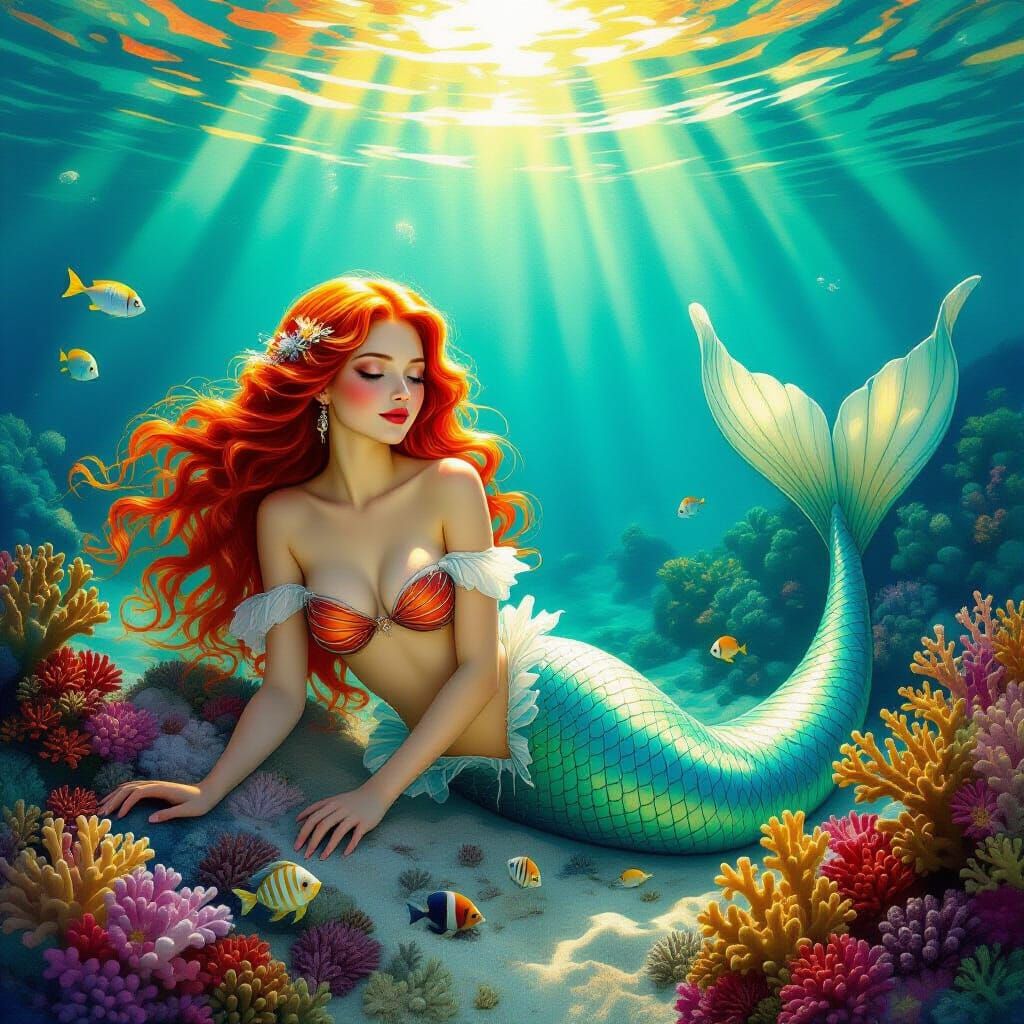 Radiant Mermaid with Loved Ones in Sunlit Coral Reef
